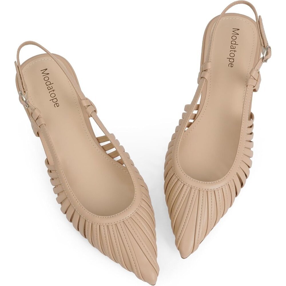 Women's Nude Pointed Toe Ballet Flats Classic Low Heel Sandals Dress Shoes